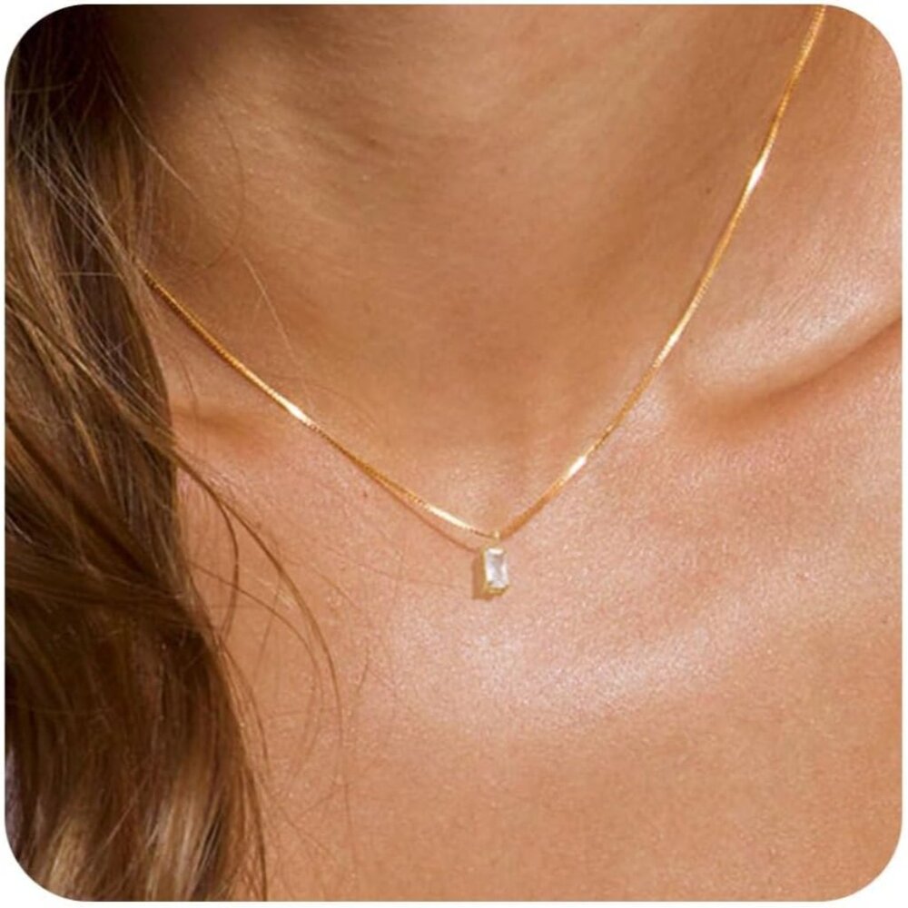 Diamond Necklaces for Women 14K Gold Plated Emerald Birthstone Necklace for Wome